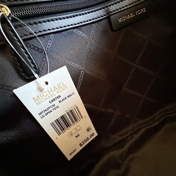 Michael Kors Carter Large Open Tote Bag + Double Zip Wallet MK Zebra Print Black - Picture 11 of 16